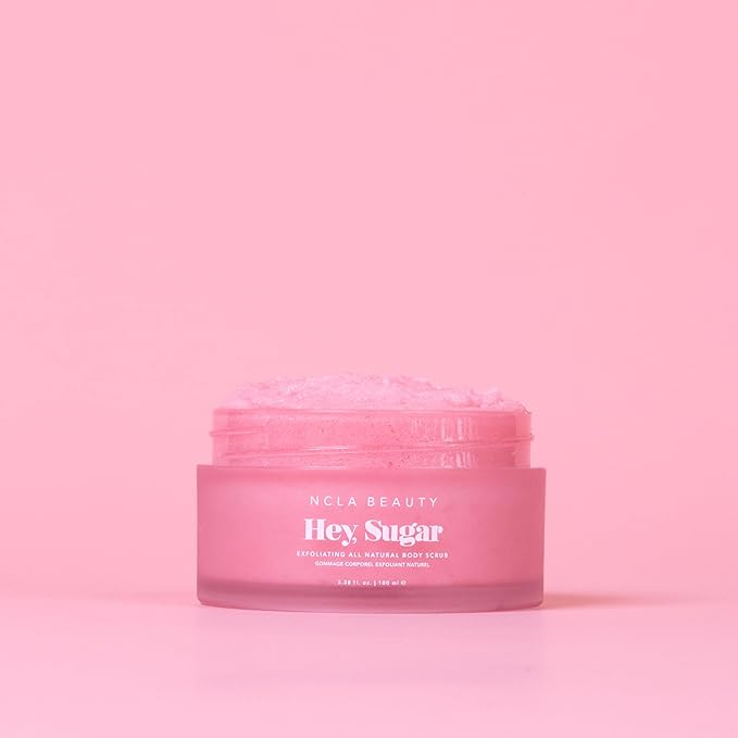 NCLA - Hey, Sugar Body Scrub | Smooth, Exfoliate, Hydrate Skin | Shea, Mango + Cocoa Butters | Vegan, Cruelty-Free, Clean Skincare (Pink Champagne; 100g | 3.38 oz)