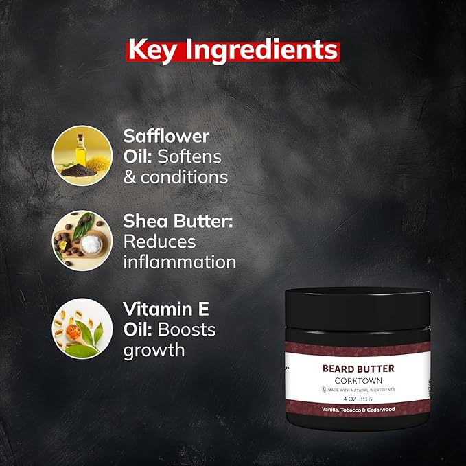 Detroit Grooming Co. Beard Butter for Men | Softens, Thickens & Hydrates with Safflower Oil & Shea Butter | Corktown Scent, 4oz