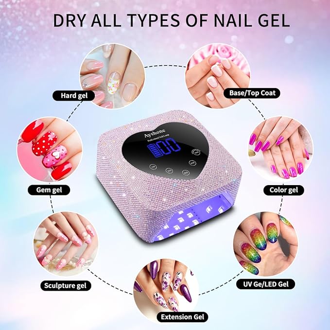 Cordless UV LED Nail Lamp,72W Rechargeable Nail Dryer Gel Polish Light with Large LCD Display,Rechargeable Nail Curing Lamp for Salon & Home (Pearl Pink)
