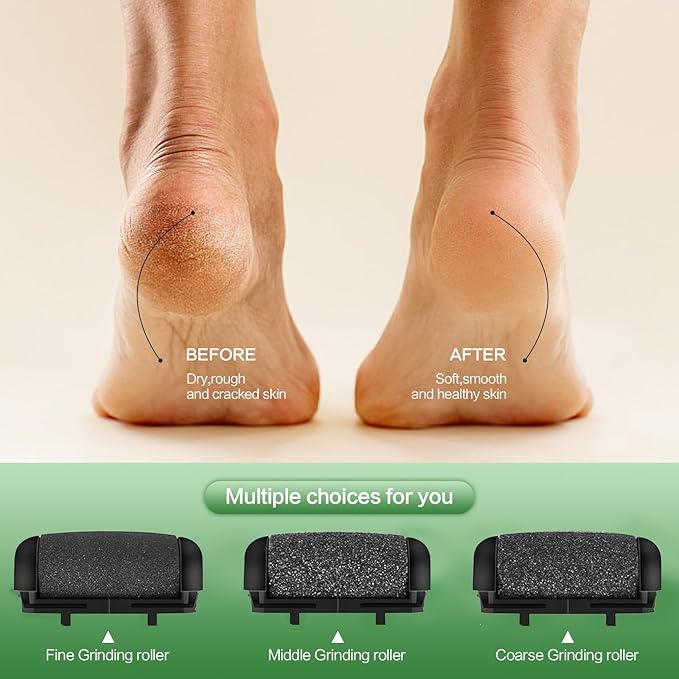 Electric Foot File Pedicure Feet Hard Skin Remover Foot Scraper Dry Dead Skin Remover Callus Exfoliator Rechargeable Feet Scrubber with 3 Replacement Rollers Foot Care Skin Removers, Black