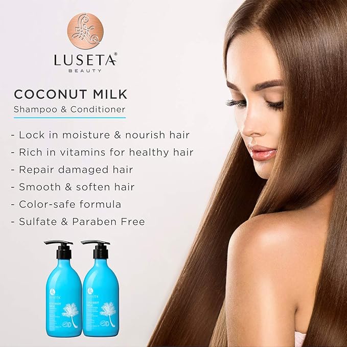 L LUSETA Coconut Milk Shampoo & Conditioner, Nourishing & Moisturizing Hair, Sulfate & Paraben Free, Keratin & Color Safe, 16.9oz Each