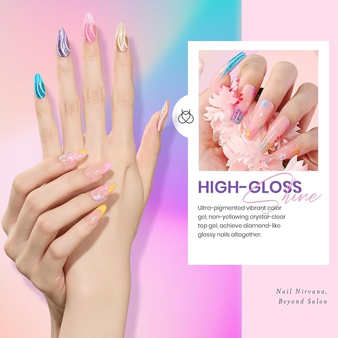 Beetles Summer Gel Polish Set, 20 Colors Neon Gel Polish Glitter Pink Red Green Blue Nail Polish Bright Rainbow Collection Sparkle Gel Base Glossy & Matte Top Coat UV Gel Gift for Women & Girls