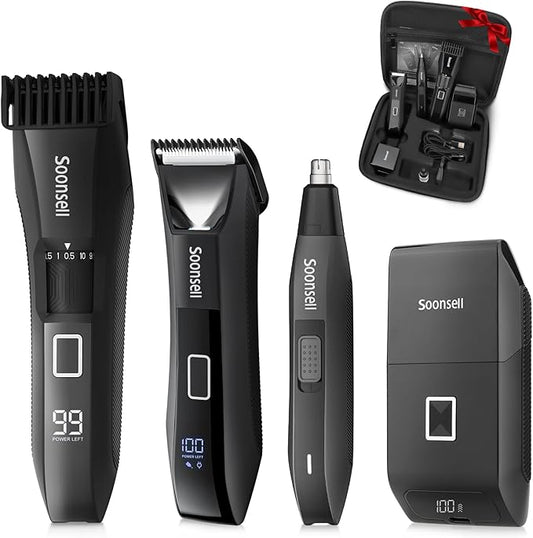 Manscape Beard Trimmer for Men, Groin & Body Hair Trimmer, Electric Shaver, Nose & Ear Hair Clippers, 4 in 1 Men's Grooming Kit, Waterproof Wet/Dry Groomer with Travel Case, LED Display