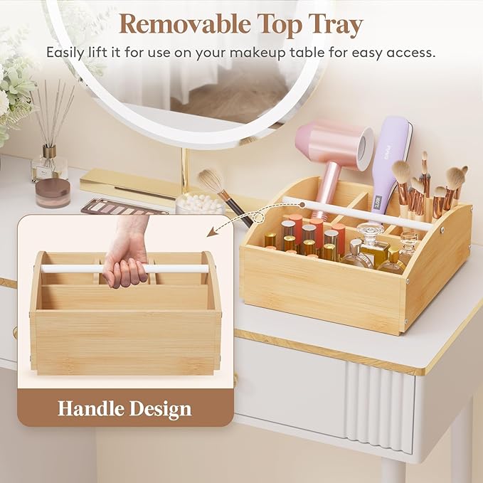 Lifewit Floor Makeup Organizer Storage Cart with Drawers and Wheels, Skincare Cosmetics Organizers with Removable Top Tray, Vanity Organizer for Nail Polish Perfume Makeup Brush, Ideal Gift, White