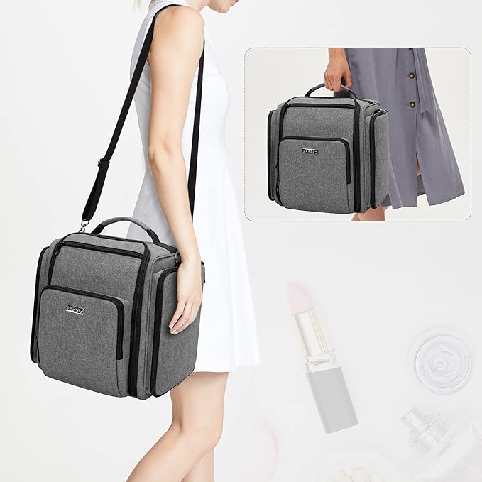 BAFASO Large Travel Toiletry Bag with 4 Removable Pouches, Multifunctional Makeup Bag Hair Bag for Toiletry and Makeup Supplies, Gray