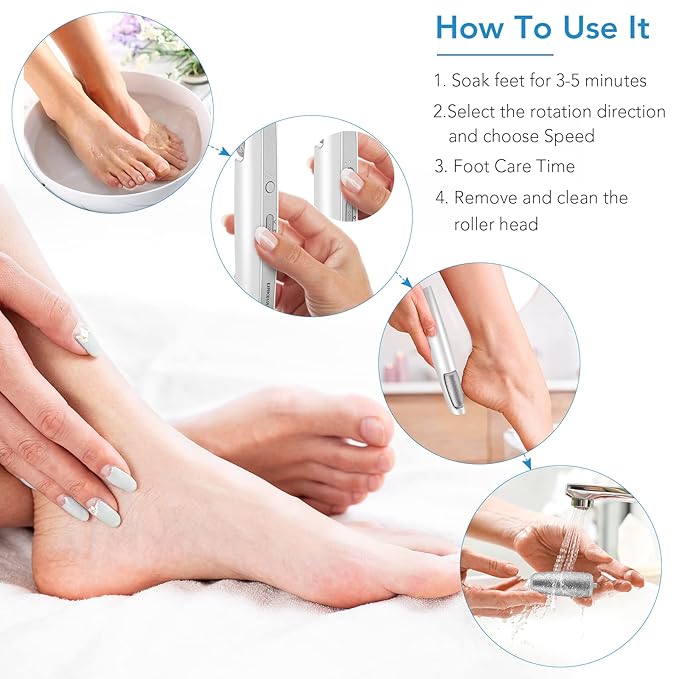 Electric Callus Remover for Feet, Professional Pedicure Kit Foot Scrubber for Dry, Dead, Cracked, Hard Skin, at Home Feet Spa Care Kit for Men & Women (Cold White)