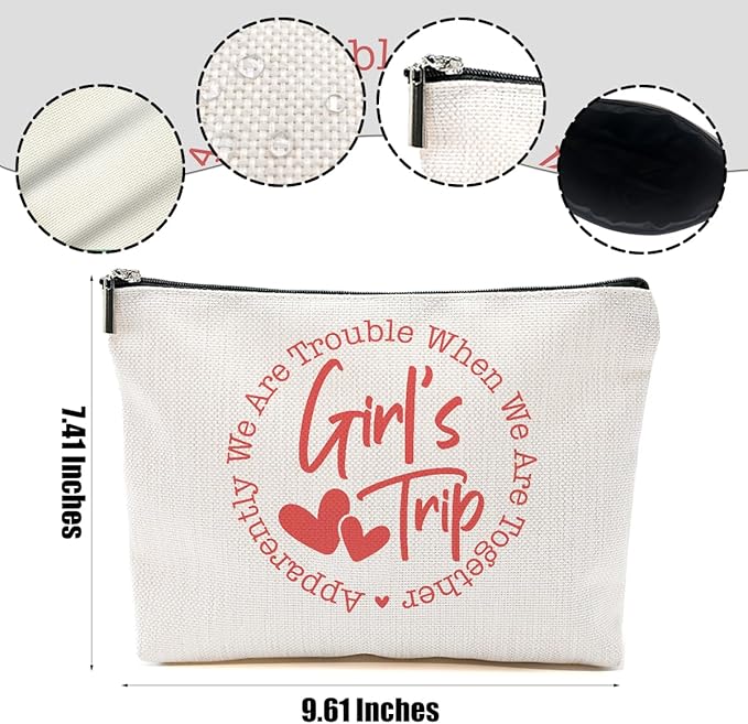 4Pcs Girls Trip Gifts Favors, 2025 Girls Weekend Gifts Makeup Bag, Bestie Gifts Weekend Bag Travel Gifts Vacation Cosmetic Bag, Friendship Gifts for Women Sister, Graduation Wedding Gifts Toiletry Bag