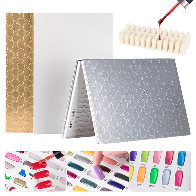 Acycion2A 308 nail display chart with 360 false nail tips (Silver)