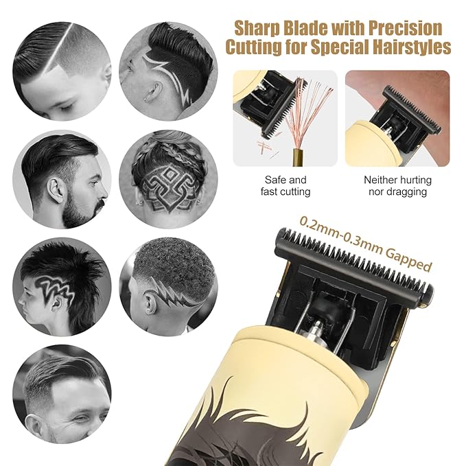 BESTBOMG Hair Clippers & Trimmer Ceramic T-Blade Cordless Haircut Sets Rechargeable with 10 Guide Combs & for Men/Father/Husband/Boyfriend