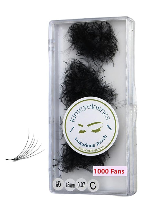 6D - 0.07 C and D Curl 1000 Premade volume fans loose Fans, Handmade eyelash extensions supplies Russian volume lash promade fan (6D - 0.07 - Curl D, 11mm)
