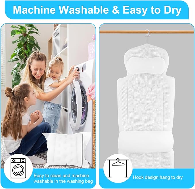 Full Body Bath Pillow for Bathtub, Luxury Bath Gifts for Women, Tub Pillow for Bath for Headrest Neck and Back Support (White)