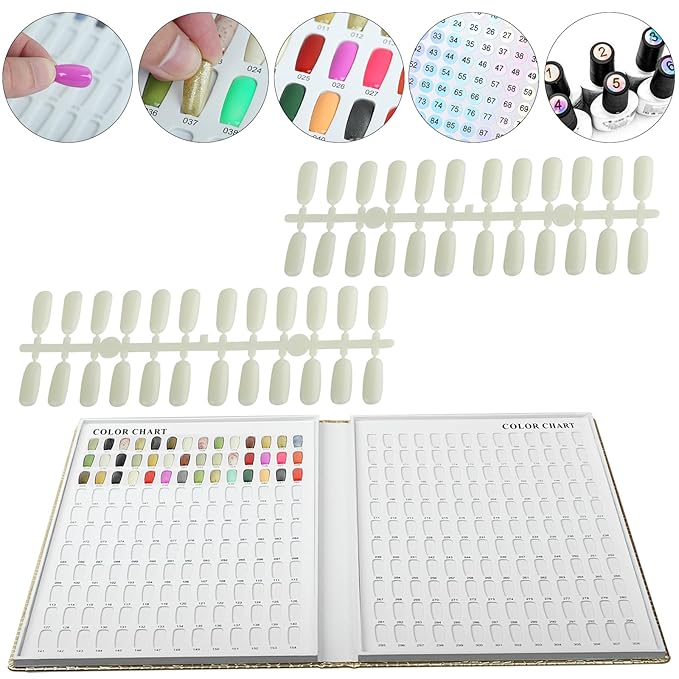 308 Colors Nail Swatches Book with 360 Nail Tips and Number Labels Professional Nail Color Chart Card Display Gel Polish Book Nail Painting Practice Design Board No Need Pasting, No Need Glue