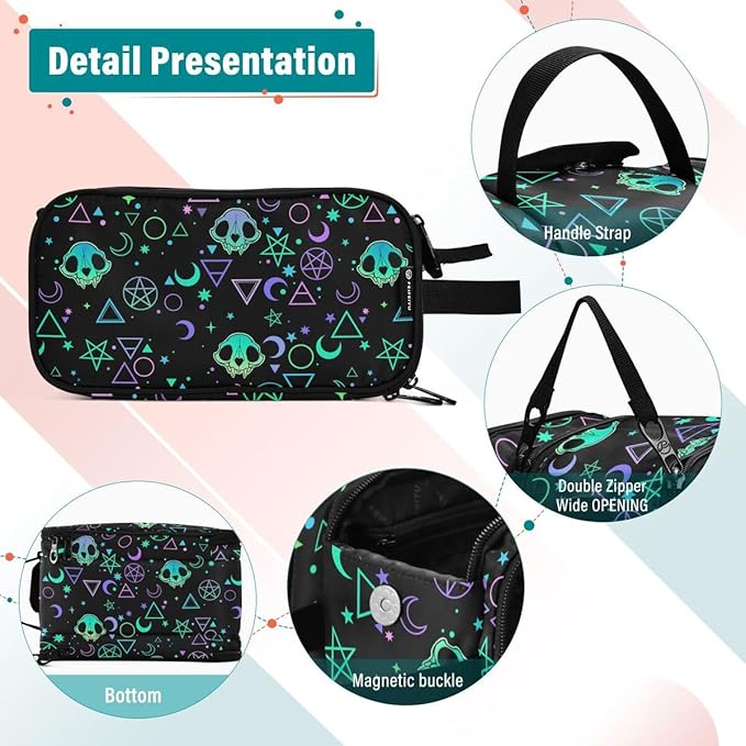 MNSRUU Magic Skulls Makeup Bag - Large Capacity Travel Toiletry Bag with Organizer, Portable Cosmetic Bag for Travel Size