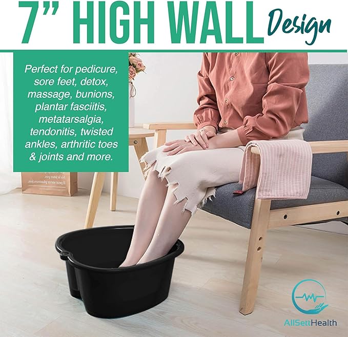 AllSett Health Foot Soaking Bath Basin – Large Size for Soaking Feet | Pedicure and Massager Tub for at Home Spa Treatment | Callus, Fungus, Dead Skin Remover