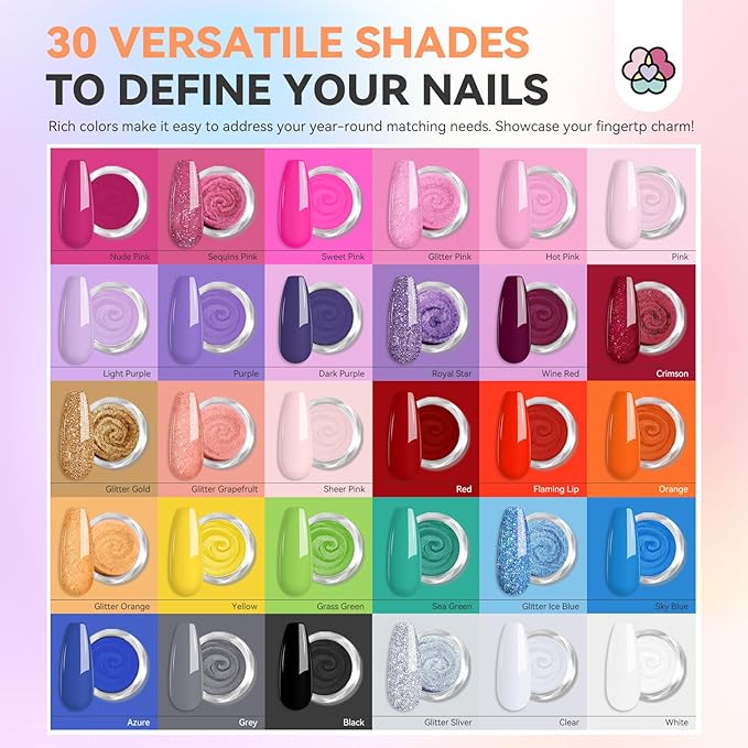 SAVILAND 103 Pcs Dip Powder Nail Kit with Nail Drill: 30 Colors Pink Glitter Red Blue Purple Dip Nails Powder Starter Kit Dip Nail Liquid Set Dip Base & Top Activator Brush Saver Manicure
