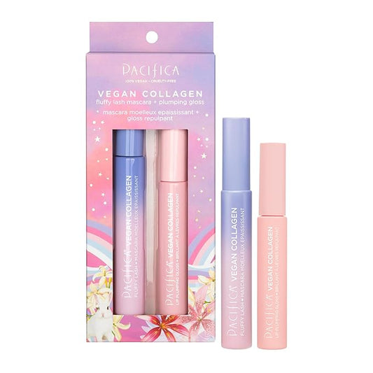 Pacifica Beauty Vegan Collagen Lash & Lip Kit - Fluffy Lash Mascara & Lip Gloss, Black, Long Lasting Volumizing, Set of 2