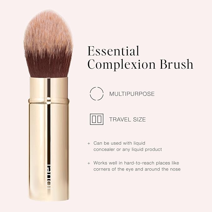 Jouer Essential Travel Complexion Brush - Cosmetic Makeup Brush - Travel Friendly - Soft Synthetic Bristles - Cruelty, Gluten & Paraben Free - Vegan Friendly, Gold, 0.10625 pounds
