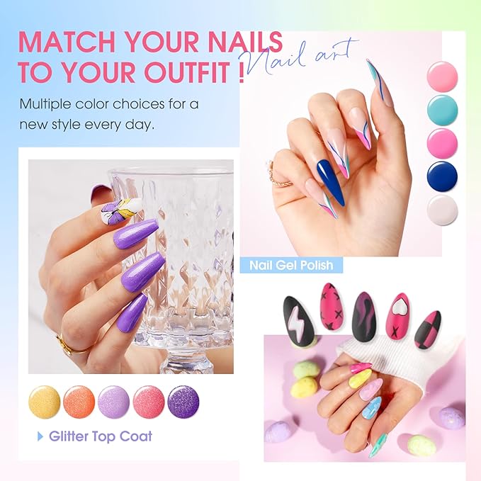 ROSALIND 100PCS Gel Nail Polish Set, 92 PCS Colors Gel Polish Set with 8 Bottles of Base and Glossy Matte Top Coat Starter Nail Set Suitable for All Seasons Gift for Women