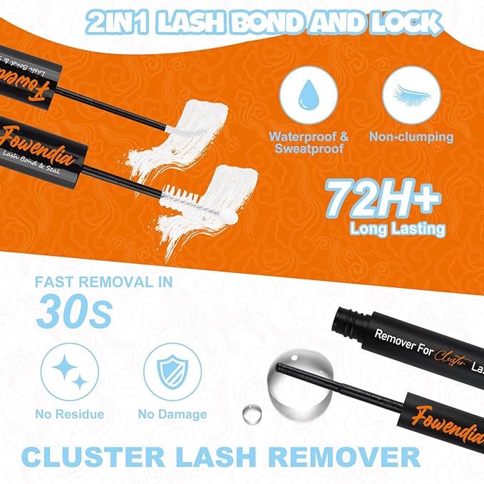 Individual Cluster Lashes D Curl DIY Extension Kit - Classic 8-18mm With Bond, Seal, and Remover - Ultra-Invisible Band, No-Glue Lower Lashes, First Met-Kit