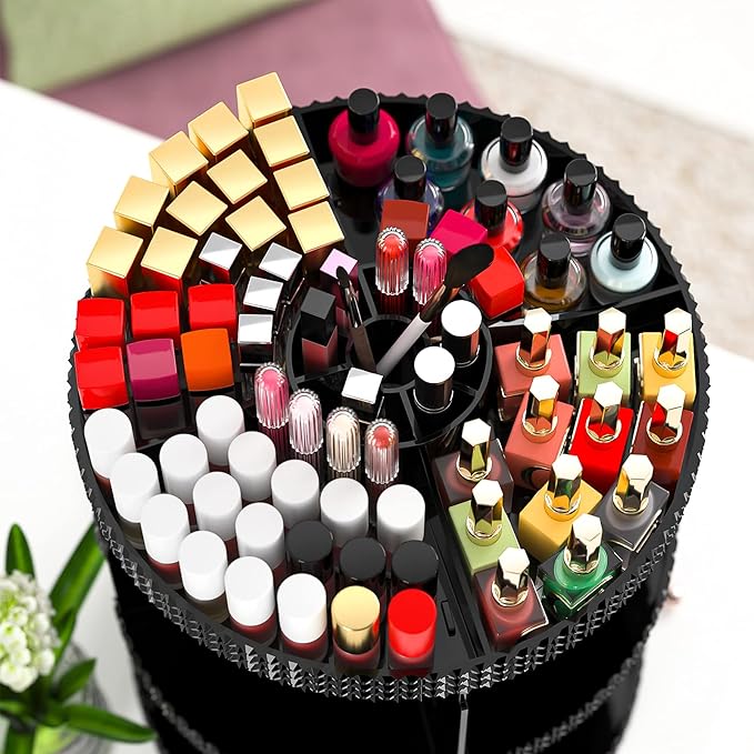 Black 360 Makeup Organizer Degree Rotating, 7 Layers Large Capacity Cosmetic Storage, Acrylic Makeup Organizers, Organizador De Perfumes Fits Makeup Brushes, Lipsticks, Bathroom, Black