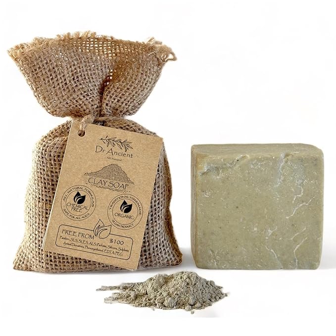 Clay Soap Bar Organic Natural Vegan Traditional Handmade Antique - Mineral Peeling, Exfoliating, Pore Minimizer, Treats Acne & Oily Skin - No Chemicals, Pure Natural Soaps!
