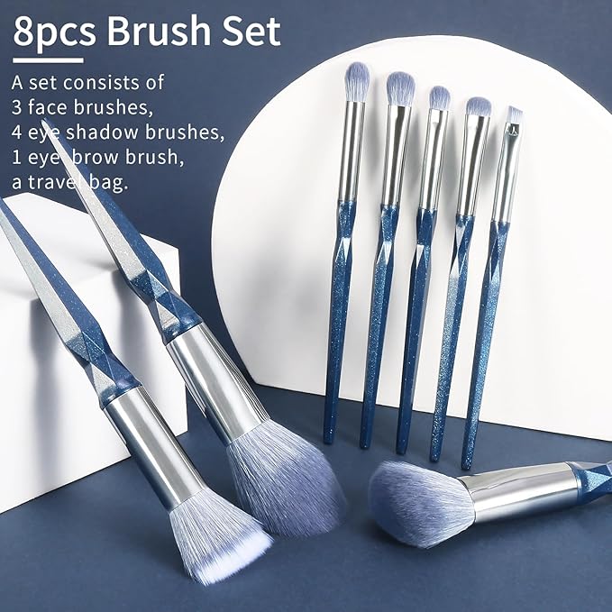 Blue Sapphire Makeup Brush Set Professional, Vegan Makeup Brushes Set, Makeup Brush Set with Case, Glitter Cosmetic Brushes Makeup Set, Make up Brushes Vegan, Make up Brushes Set Professional