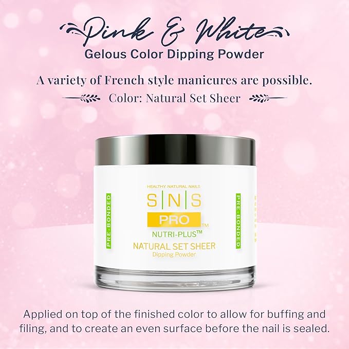 SNS Nail Dip Powder, Gelous Color Dipping Powder - Natural Set Sheer (Natural/Nudes, Sheer), PWNSS04 - Long-Lasting Acrylic Nail Color & Polish Lasts 14 Days - Odor-Free & No UV Lamp - 4 Oz