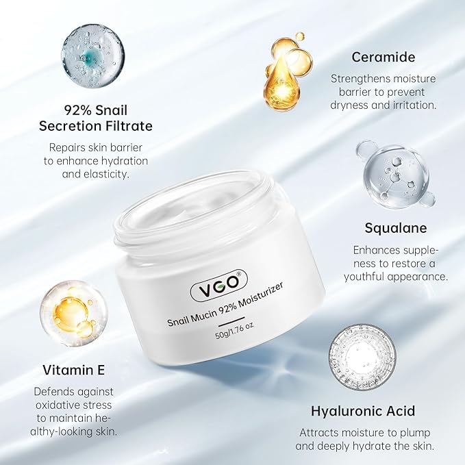 VGO Snail Mucin 92% Face Moisturizer – Anti Aging, Skin Repair & Hydrating Face Cream with Ceramide & Vitamin E, 1.76 oz