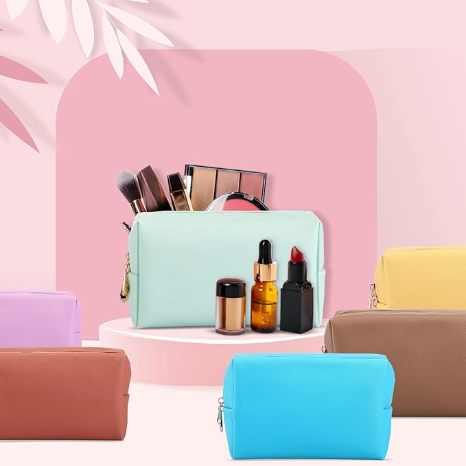 Sanwuta 9 Pcs Preppy Makeup Bag PU Leather Cosmetic Bag Makeup Pouch Plain Waterproof Toiletry Organizers for Traveling Preppy Travel Purse End of the Year Teacher Gifts Bulk(Vintage Colors)