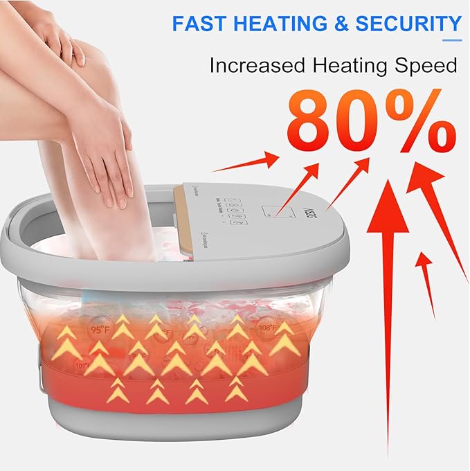 AISZG Collapsible Foot Spa Bath Massager with 6 Massage Rollers,Pedicure Foot Spa with Fast Heat and Massage,Foot Soaking Tub,Birthday Gifts for Women/Men/Mom/Her/Him, White