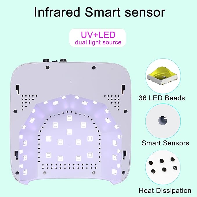 72W Cordless Led Nail Lamp, Rechargeable Nail Dryer, Portable Gel UV Led Nail Light with 4 Timer Setting Sensor, Professional Gel Nail Lights Nail Art Manicure Tools for Home and Salon