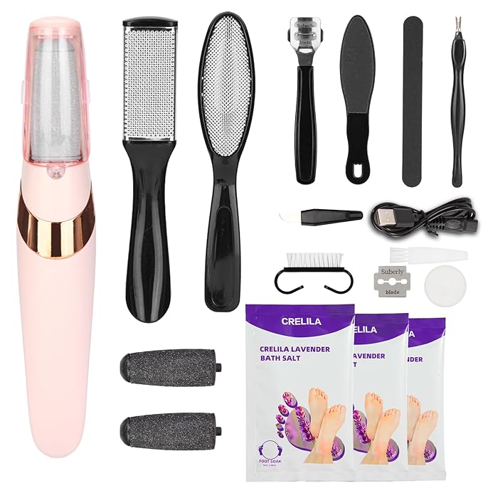 Electric Foot Callus Remover Lavender Foot Soak Salts set Callus Remover Pedicure Set includes 16 in 1 Foot Care Tools Foot File for Dead Skin Professional Pedicure Tools Two Replacement Roller Heads