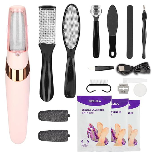 Electric Foot Callus Remover Lavender Foot Soak Salts set Callus Remover Pedicure Set includes 16 in 1 Foot Care Tools Foot File for Dead Skin Professional Pedicure Tools Two Replacement Roller Heads