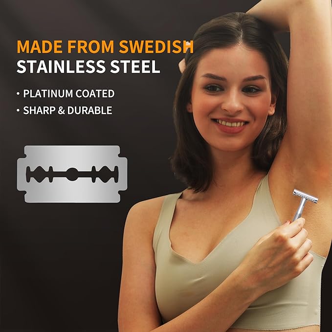 Premium 100 Count Double Edge Safety Razor Blades Refills Swedish 13C26 Stainless Steel Platinum Coated, Mild to Medium Sharpness for Smooth Shaves