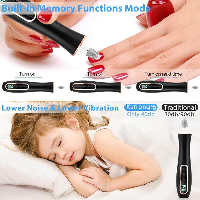 Professional Manicure Pedicure Kit, Cordless Electric Nail File Set, 360° LED Light Nail Drill Machine with LCD Display, 10 Speeds Rechargeable Nail Drill for Gel Nail Thick Toe Nails Christmas Gifts