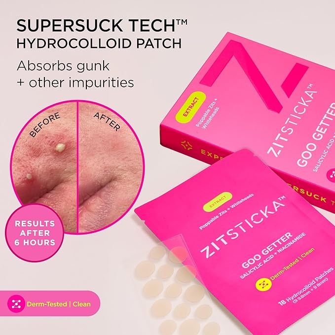 ZitSticka Pimple Patches for Face and Body, Hydrocolloid Patches to Cover Zits & Blemishes, Acne Patches or Zit Spot Stickers, Body Blemish Patch (GOO GETTER 72 Pack)
