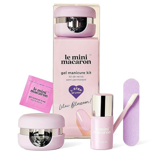 le mini macaron Gel Nail Polish Kit with LED Light, DIY At-Home Polish Nail Kit | Non-Toxic, Fast-Drying 3-in-1 Set for Long-Lasting, Salon-Quality Nails, File, and Remover Wraps (Lilac Blossom)