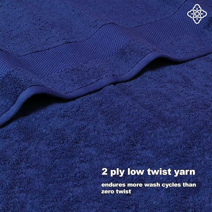 BIOWEAVES 100% Organic Cotton 700 GSM Luxury Bath Towels for Bathroom 30" x 58" GOTS Certified - Navy Blue, Pack of 2