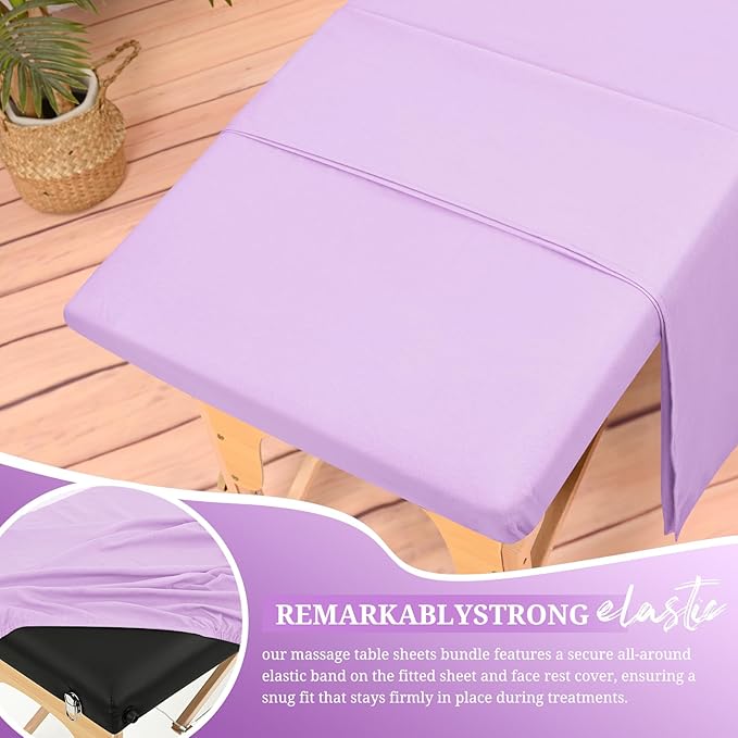 Set of 6 Massage Table Sheets Sets 3 Piece Set Includes Massage Table Cover, Massage Fitted Sheets and Massage Face Rest Cover, Massage Sheets Sets for Beauty Salon and Home Spa (Light Purple)