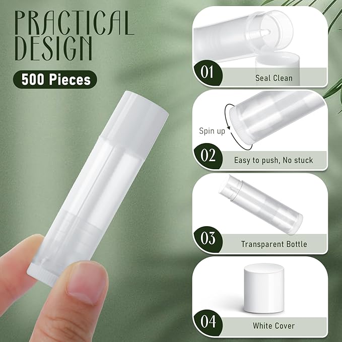 Nuanchu 500 Pcs 0.19 oz/ 5.5 ml Empty Lip Balm Tubes Round PVC Lip Gloss Tubes with Caps Lightweight Clear Balm Containers Refillable for Homemade DIY