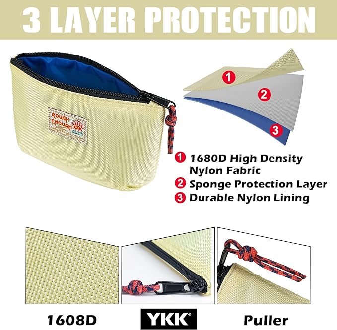 Rough Enough Small Tech Organizer Travel Case for Electronics & Cords - Cable Storage Bag Off White