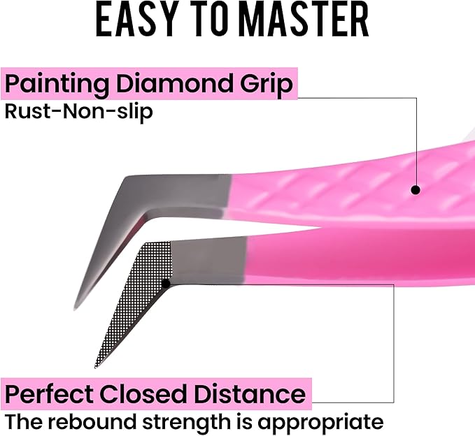 Fiber Tip Lash Tweezers For Eyelash Extension 4 Pcs Tweezers Professional Artist Tech Work Kit Tools,Best Volume Eyelash Lashes Extensions Precision Supplies Volume Boot 90 45 Degree(Omber pink)