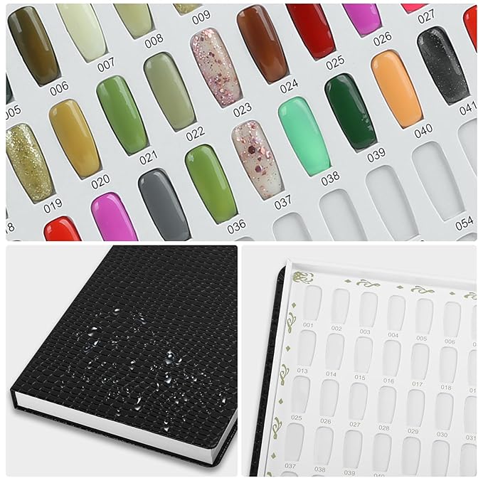 216 Nail Color Chart Display Book with 240PCS False Nail Tips, UV Gel Polish Card Book, Nail Art Salon Nail Design Display Booklet, Nail Color Swatches Nail Practice Card Board