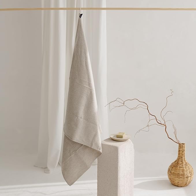 Natural Flax Linen Bath Towel - Waffle Weave Towels for Bathroom - Lightweight Travel Towel - Quick Dry Absorbant Decorative