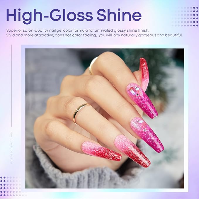 MODELONES Mood Gel Nail Polish Set Temperature Color Changing Gel Colors Collection Red Blue Glitter Gel Polish Soak Off 6 Colors Christmas Gifts New Year Holiday Salon DIY at Home