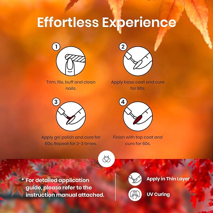 Beetles Gel Polish Nail Set 20 Pcs Fall Winter Colors Orange Red Navy Blue Glitter Fall Yard Collection Soak Off LED UV with Gel Base and Top Coat Nail Art Manicure Gift for Girls Women