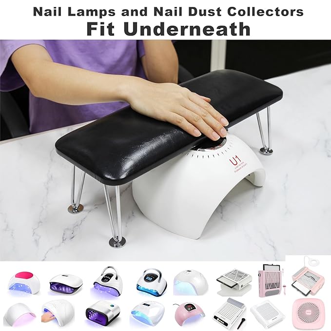 Big Arm Rest for Nails, Microfiber Leather Hand Rest for Nail Tech Salon Home Use Manicure Hand Rest Stand (Black)