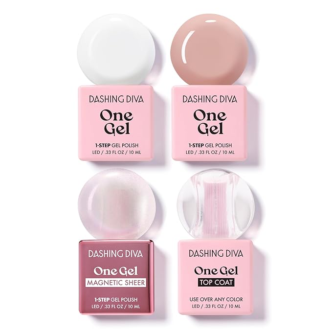 Dashing Diva One Gel Mega Bundle - Nothing But Neutrals - Includes 2 Gel Colors, Iridescent Topper & Top Coat - 3-in-1 Base Coat, Nail Color & Top Coat - Gel Nail Polish Set