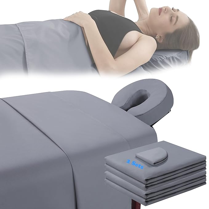 2 Sets Microfiber Massage Table Sheet Sets 3 Pcs Massage Bed Cover Soft Wrinkle Free Includes Massage Fitted Sheet,Massage Sheets and Face Cradle Cover for SPA Beauty Salon Tattoos (Gray)