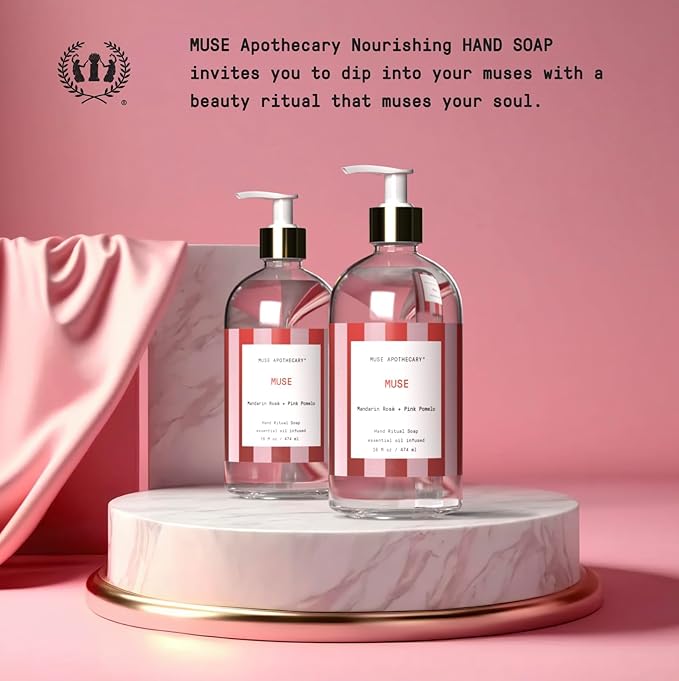 Muse Apothecary Hand Ritual - Aromatic and Nourishing Hand Soap, Infused with Natural Aromatherapy Essential Oils - Great Valentine's Day Gift - 16 oz, Mandarin Rosè + Pink Pomelo, 2 Pack